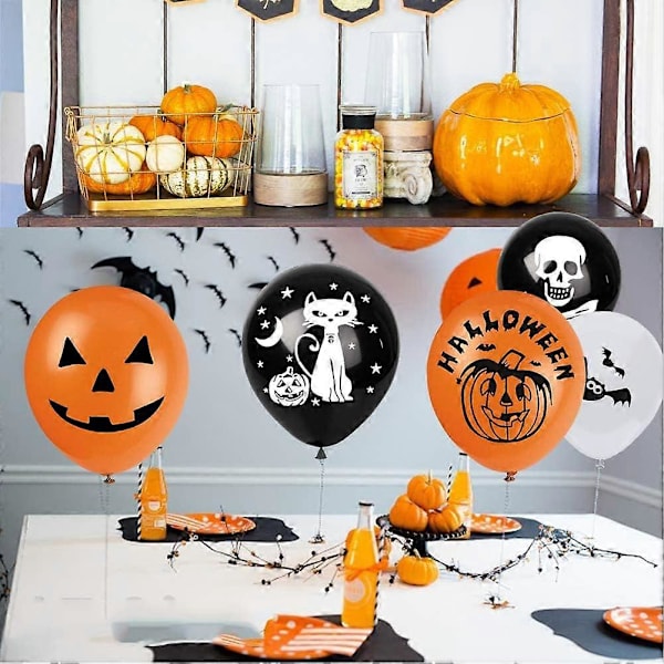 100 stk. Halloween-ballondekorationer, 12-tommer græskar- og edderkoppe-latexballoner, der bruges til Halloween-festdekoration eller butiksfrontdekoration