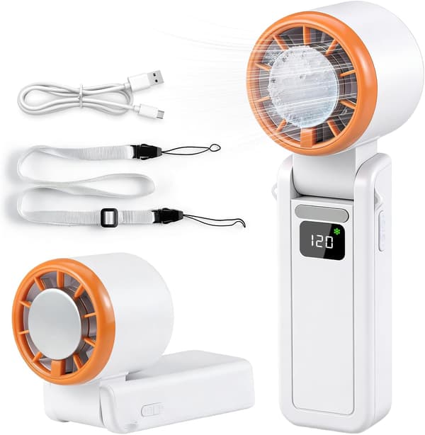 Bærbar ventilator, sammenklappelig ventilator, bærbar ventilator med kølefunktion, hvid