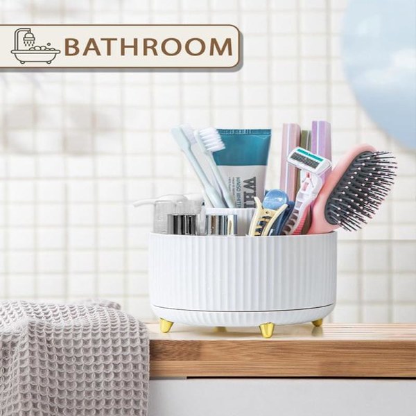 Makeup Organizer - 360° Roterande - Vit - Lämplig för Sovrum och Badrum