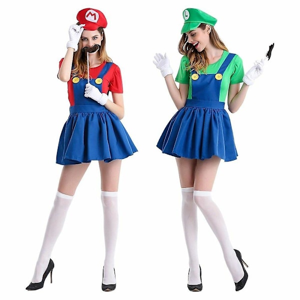 Mario og Luigi Kostume Voksen Kvinder Super VVS Bros Halloween*Fanc M Luigi