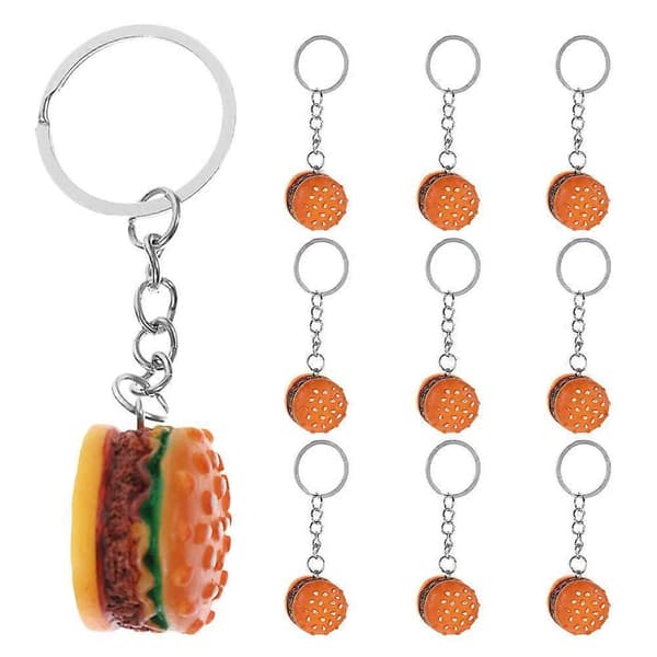 10 st Hamburger Nyckelring Burger Nyckelhängen Berlock Simulerad Mat Nyckelring
