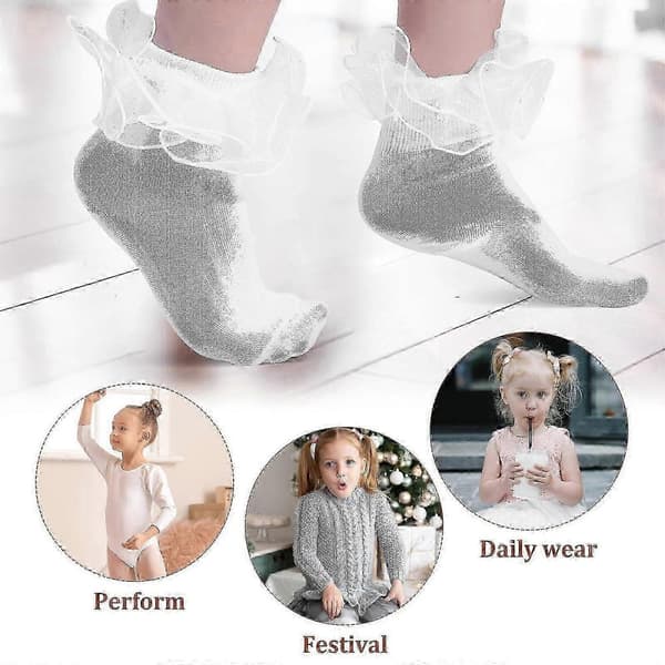 3 Par Spetssockor Volangsocker Krussidullsocker Söta Strumpor Småbarn Flicka Volangsocker Bobbysockor Tutu Strumpor