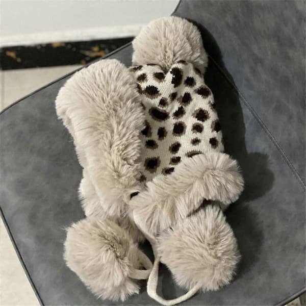 Handstickad Leopardmönstrad Mössa Varm Ullstickad Hatt Flätad Stickad Hatt Utomhustrend Casual Varm Hatt Höst Vinter Rosa Black