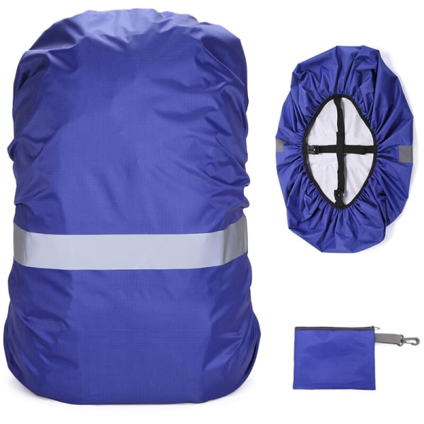 Rygsækbetræk med reflekterende strimmel Damer Mænd Vandtæt taske Regnbetræk til Cykling Camping Vandring Bjergbestigning, Model: Blå XXL