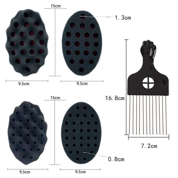 Magic Curl Twist Sponge, dubbelsidig hårsponge, hårborste, locksvamp, magisk flätsponge, spiraler, lockborste för dreadlocks, 2 delar