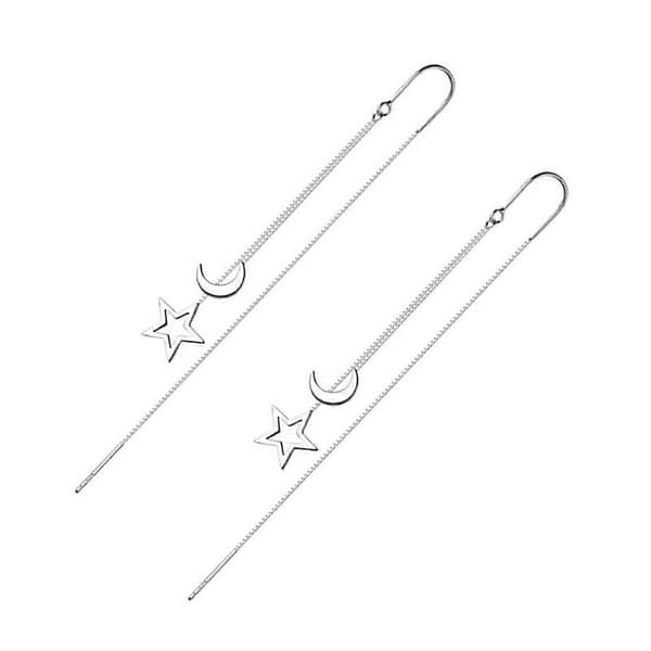 Trendy øreringe kvast dråbeøreringe trådøreringe stjerneøreringe dingleøreringe kvinder Silver 8.5x0.2CM