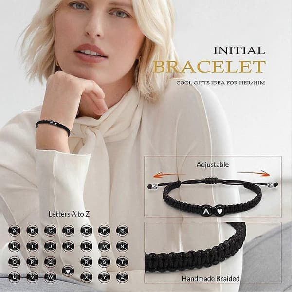 26 Initialbokstäver A-Ö Armband Svart Vaxrep Handgjorda Justerbara Smycken U:K E One size