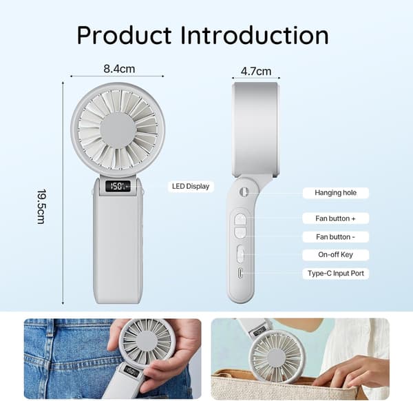 Bærbar genopladelig ledningsfri ventilator, mini bærbar ventilator