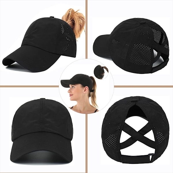 Dame Baseball Cap, Høy Messy Bun Ponycap Hurtigtørkende Mesh Utendørs Sportshatt med Hestehalehull Justerbar Reise Sommerhatt