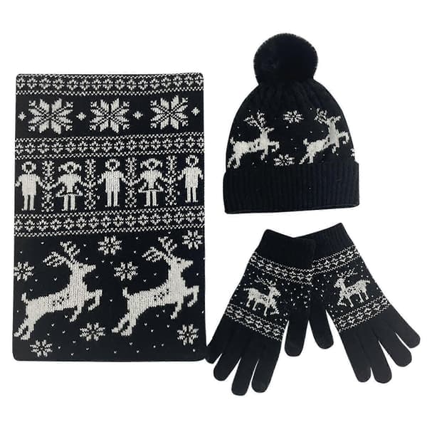 Julset med mössa, handskar och halsduk i stickad elastisk design för kvinnor