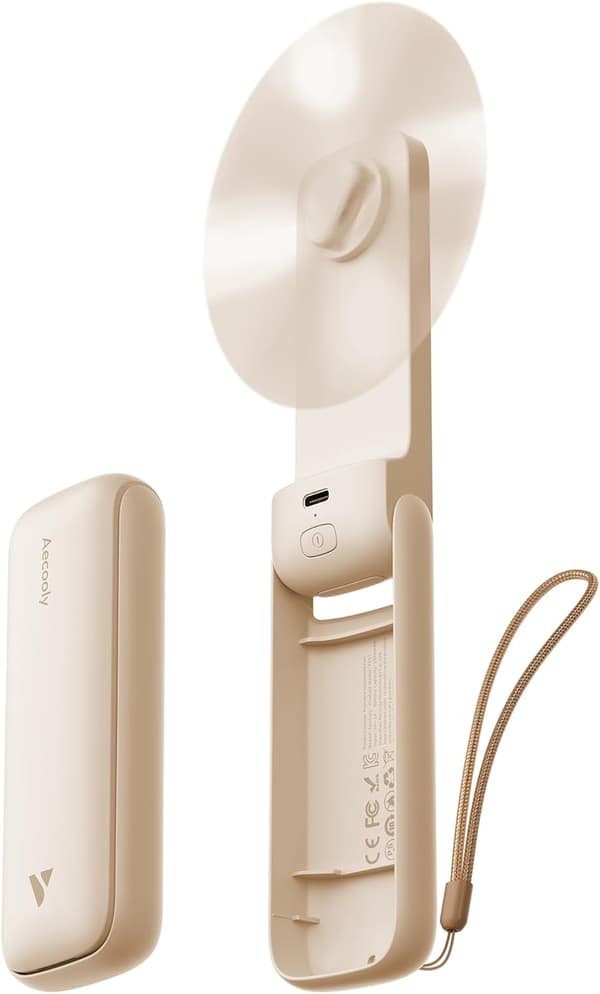 Bærbar vifte, mini lommevifte, USB oppladbar, beige