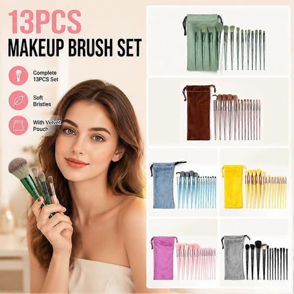 13 stk. Makeupbørstesæt Foundation Kosmetiske Børster til Makeup R3B2 Coffee with cloth bag 1set