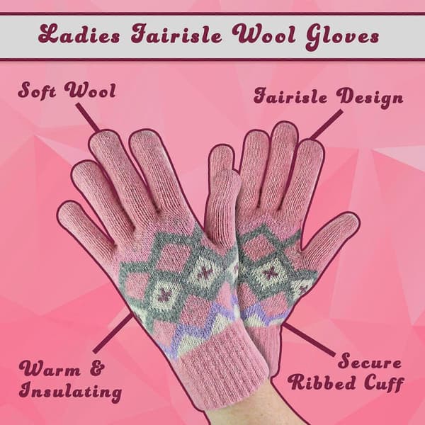 - Ullhandskar för dam | Mjuka Fairisle-handskar för vintern Pink One Size