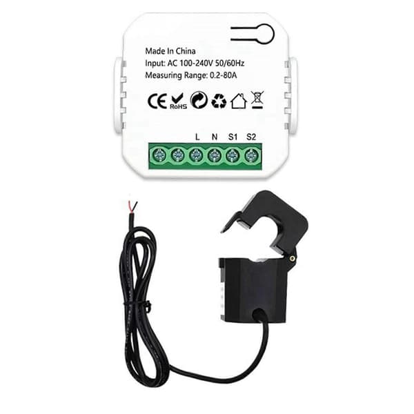 2X Tuya Smart Life ZigBee energimåler 80A med strømtransformator klemme KWh strømovervågning Elektricitetsstatistik White