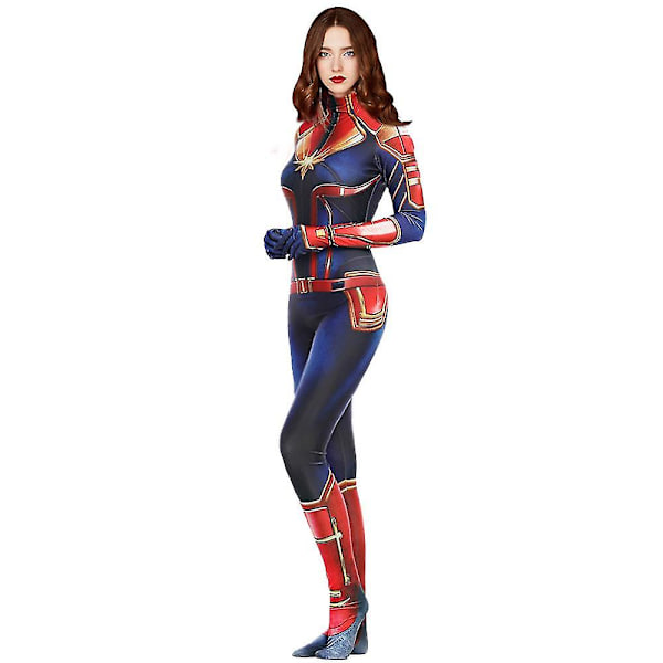 Captain Marvel Cosplay Hero Suit Kvinder Captain Marvel Costume Halloween Party Dress Up Bodysuit L