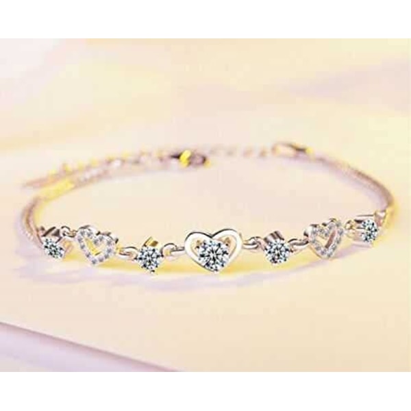 Queen Dam Silverpläterat Hjärtkedjebracelet Med Kubisk Zirkonia, Silverarmband För Kvinnor Hjärtan, Fantasifulla Armband(Klar)