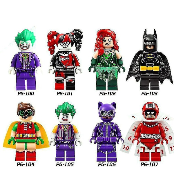 8 st/ set Superhjälteserie Actionfigurer Byggklossar Clown Batman Harley Quinn Montering Minifigurer Samlarmodell Leksaker Barn Fans Present