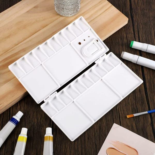 Two-pack foldable palettes, 25-compartment rectangular plastic palettes, portable palette tray with thumb hole.