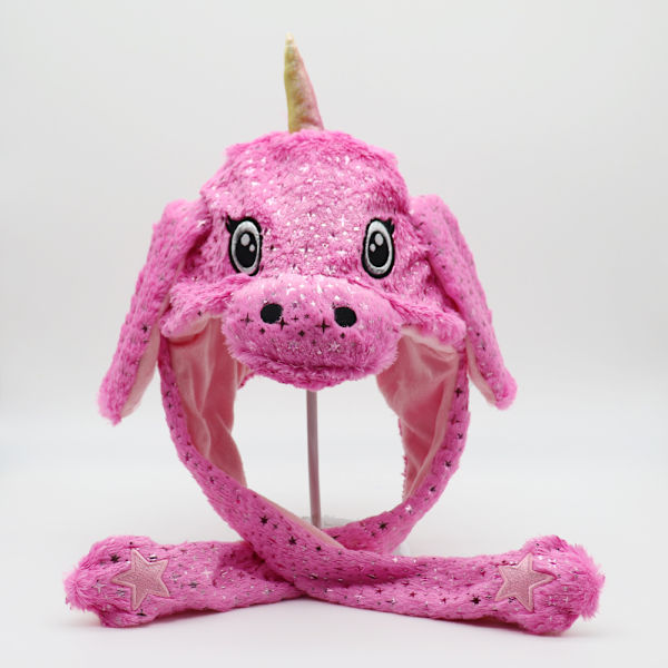 Kanin sjov udtryksfuld plysplukkehovedbeklædning, en hat med bevægelige ører, flerfarvet tie-dyed kaninørehat. Transfer pink unicorn 7