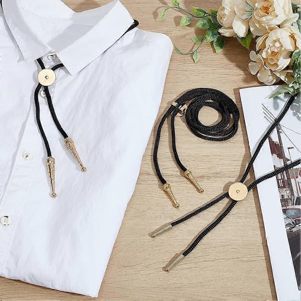 Bolo Tie Finding Kit, Silver Bolo Tie Tip Buckle Replacement with Cord End 3Pcs Round Slides Pack 3 Strands Nylon Cord A Gold