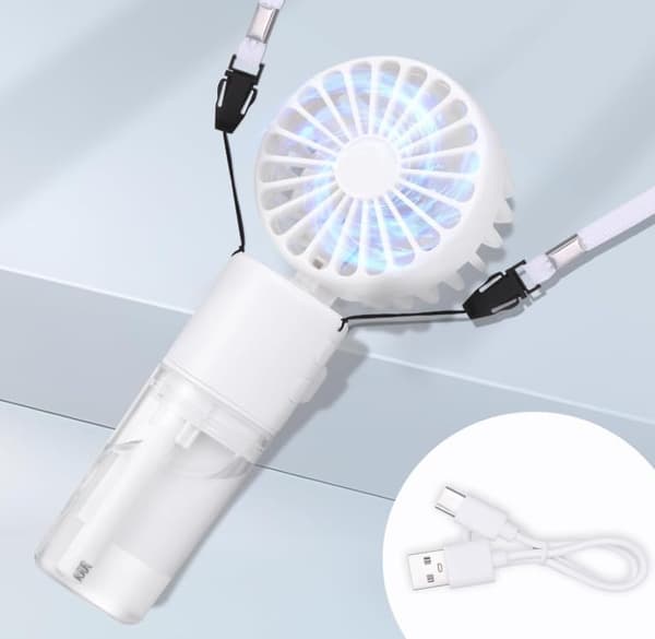 Mini bærbar ventilator med forstøverfunktion, 4000 mAh (hvid)