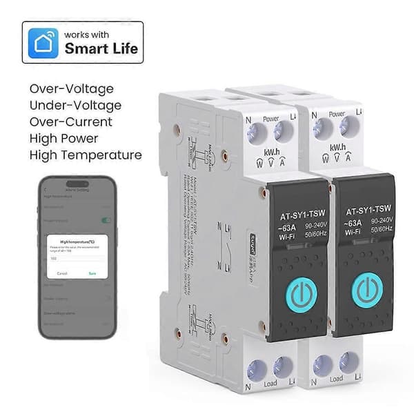 TUYA WIFI Smart afbryder strømmåler Smart Switch 1P 63A DIN-skinne til Smart Home WIFI med måling With