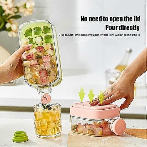Bärbar 2-i-1 isbitsflaska med sugrör, en-trycks isbitsform vattenflaska med lock, 800 ml push-typ isbitsflaska Pink