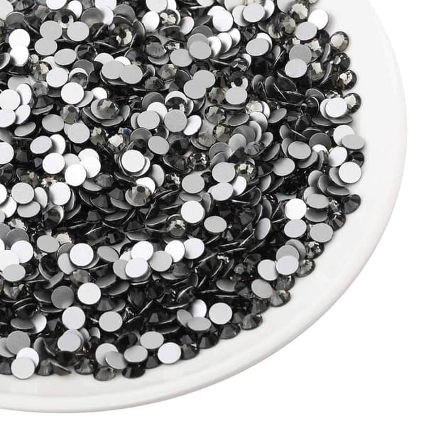 Platte Bagside Krystal Rhinestones Runde Sten til Neglekunst og Håndværk Lim Fixering, Sort Diamant, 4mm