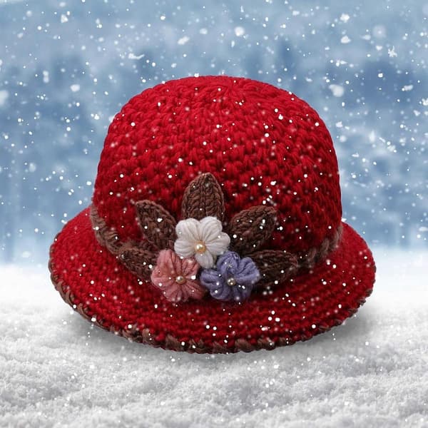 Vinter Dame Blomster Strikket Ullhatt Ørebeskyttelse Ullhatt For Eldre Strikket Hatt StretchFit RD