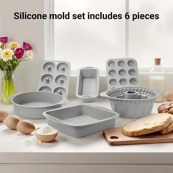 6 stk. silikon bakeformsett, non-stick cupcake kakeverktøy, gjenbrukbart, grønt