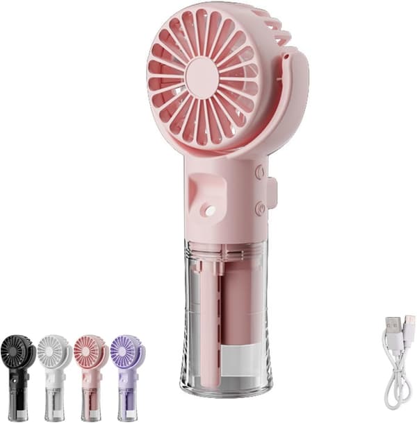 Mini bærbar tåkevifte, USB oppladbar lommevifte (rosa)