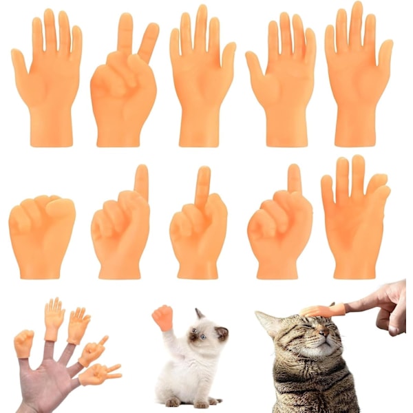 10 st Mini Finger Hands, Miniatyr Små Händer Fingerdockor, Finger Props Rock-Paper-Scissors Leksaker för Katt Hund Husdjur Lektid