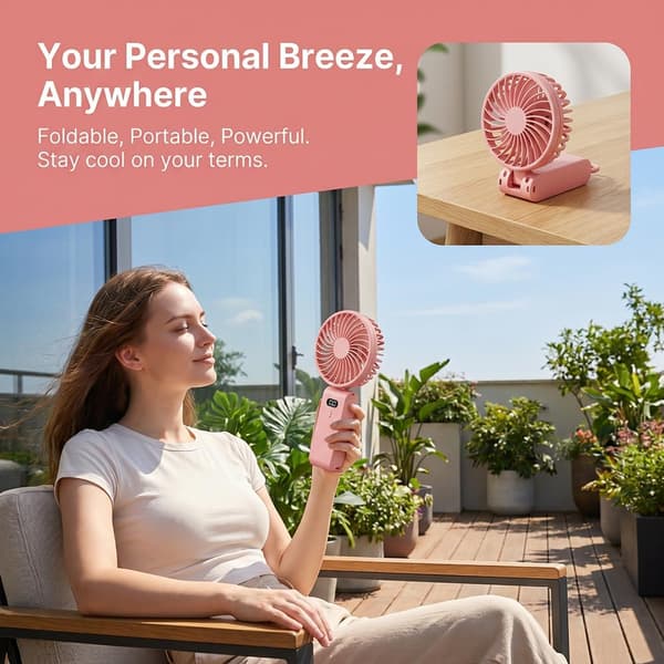 Bærbar ventilator, 2-i-1 miniventilator (bærbar og bordmodel) – Pink