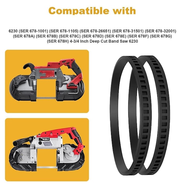 2-pack 650721-00 Bandsågsdäck Bälte Bandsåg Gummiband för 514002079 A02807 DCS374 DWM120 Black