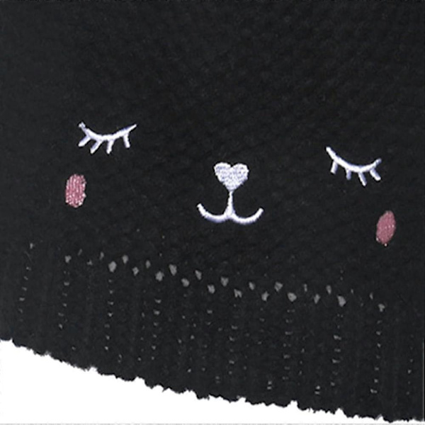 Stickad barnmössa Björn Tecknad Pullover Stickad Mössa Ull Vintermössa Svart One Size För Flickor