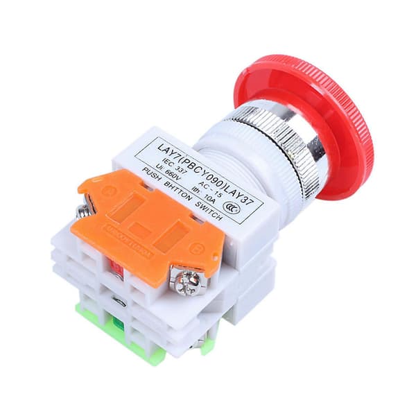 2X Rød Svampehætte 1NO 1NC DPST Nødstop Trykknap Afbryder AC 660V 10A Red