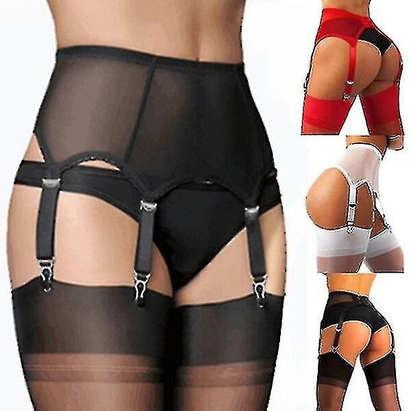 Sexigt Dam Midje Strumpbandsbälte för Strumpor-WELLNGS Black Black 2XL