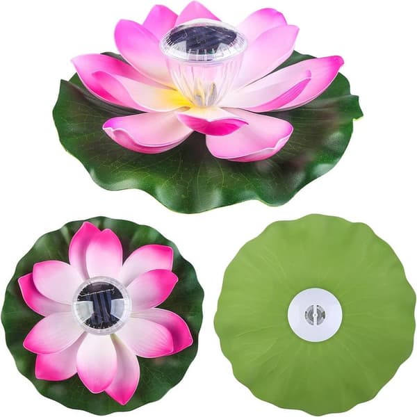 Solcellelamper til dam Rosa flydende solcellelamper til dam, flydende lotusblomst solcellelamper til pool Havedam Solcellelilje blomsterlamper Lotus Light (Pink)