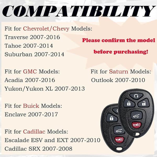 Fjärrnyckelersättning passar för Chevy Traverse 2007-2016 Tahoe Suburban GMC