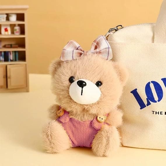 Søt bamse nøkkelring – Bamse nøkkelring med sløyfe (rosa)
