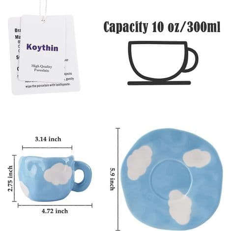 Kaffekopp och fat i keramik, vacker molndesign, 300 ml kapacitet