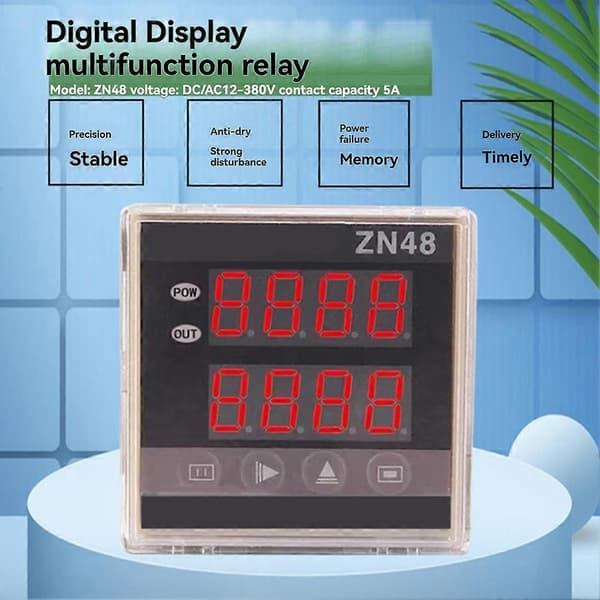 ZN48-serien digitalt tidsrelæ tæller 12VDC multifunktions tidskontroller omdrejningstæller Grey&white Dc12v