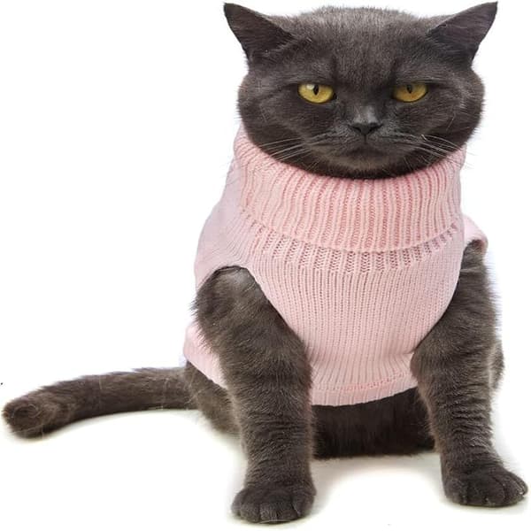 Cat Sweater Turtleneck Knitted Sleeveless Cat Clothes Warm Winter