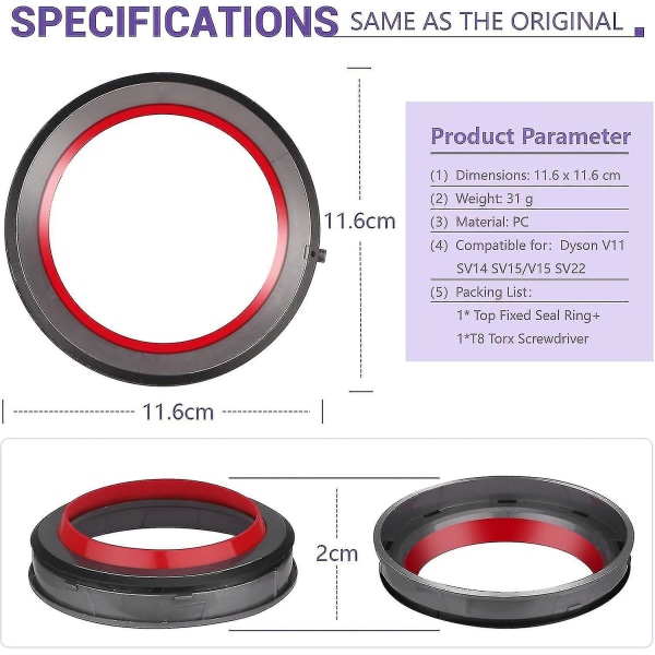 Övre fast tätning, reservdelar till Dyson V11 V15 Sv14 Sv15 Sv22 dammsugare