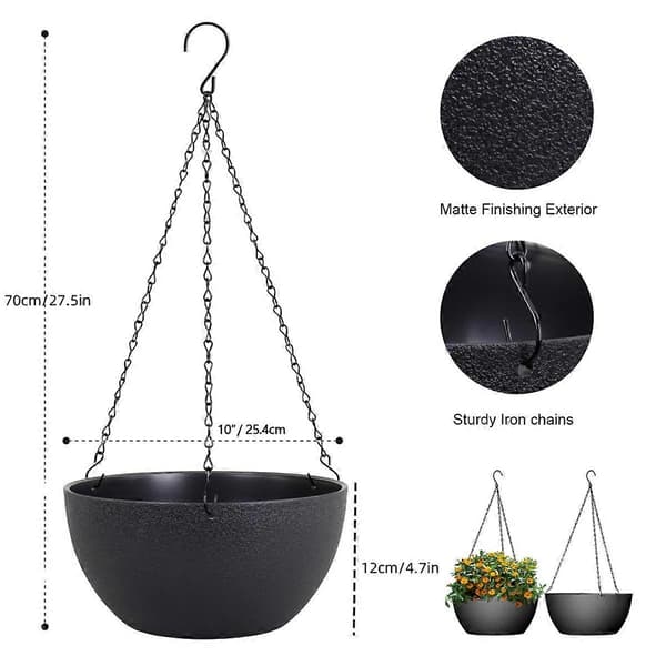 Stor hængepotte (til udendørs og indendørs planter, med drænhuller og kæde, rund form)