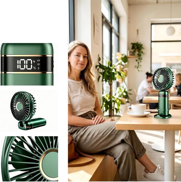 Bærbar ventilator, dobbeltformål mini ventilator (hånd/bord) (grøn)