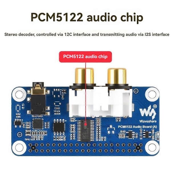 Waveshare for Raspberry Pi PCM5122 lydkort I2S DAC HIFI lydkort lydutvidelseskort EEPROM fastvare for PI5/PI4/Zero Bleu