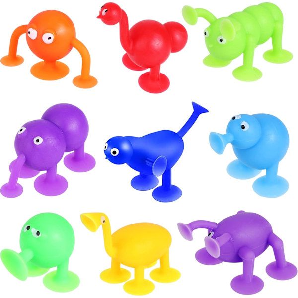 9 st roliga sugkopparleksaker, mjuka silikonbyggklossar sugkopparleksaker set barn sensoriska leksaker mini djurform leksaker fidget leksaker badkar leksak
