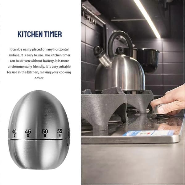 Kreativ mekanisk kjøkkentimer i rustfritt stål, eggformet timer, 60 minutter, tidsmåler for studenter, baking og matlaging Apple-shaped