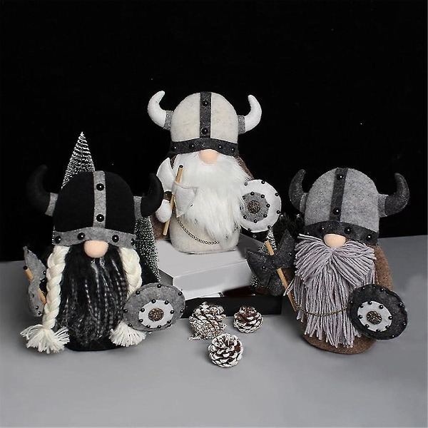 Viking Warrior Gnome Doll, Plysj Holiday Gnomes Ornaments Set Håndlaget plysj Dukke Gnome Scandinavia